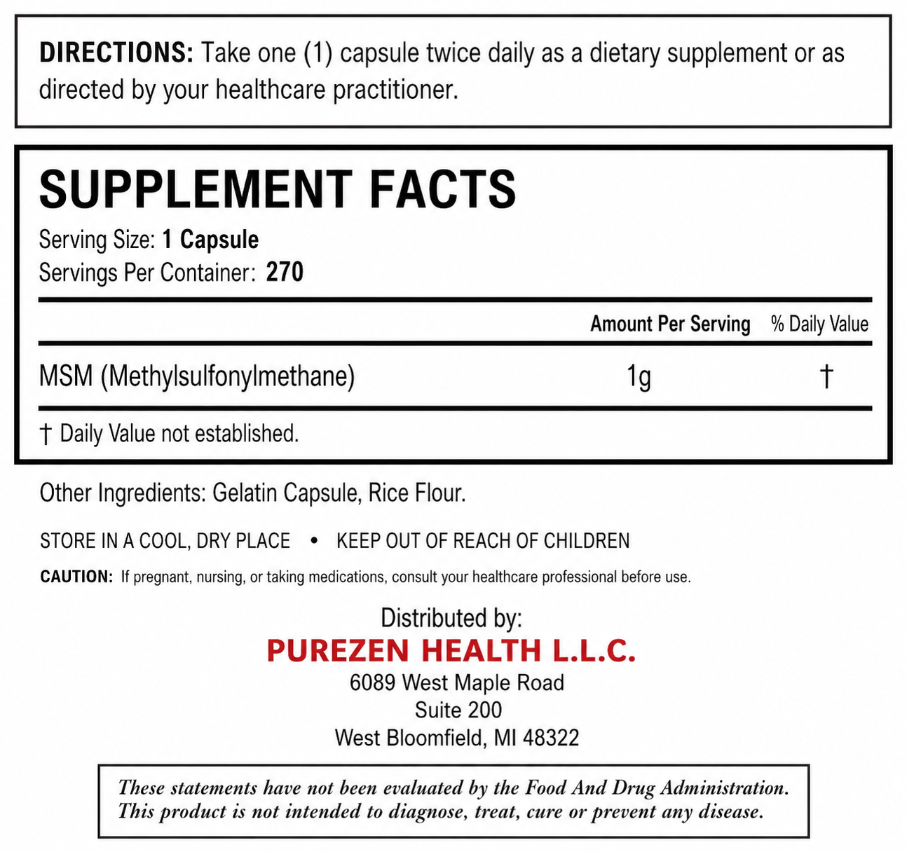 MSM 1000- 270 Capsules