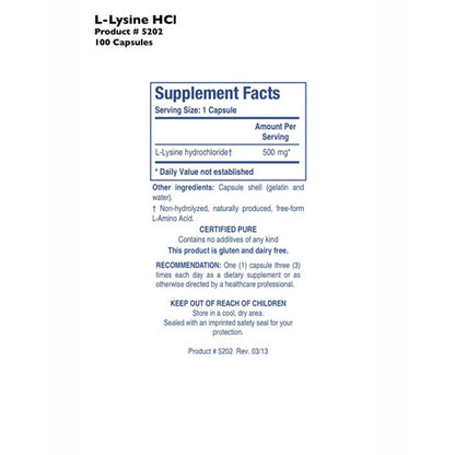 L-Lysine HCL - 100 Capsules