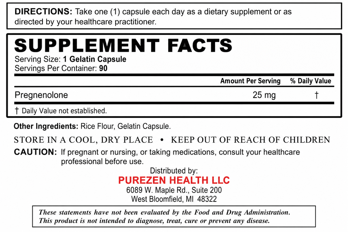 Pregnenolone 25mg- 90 Capsules