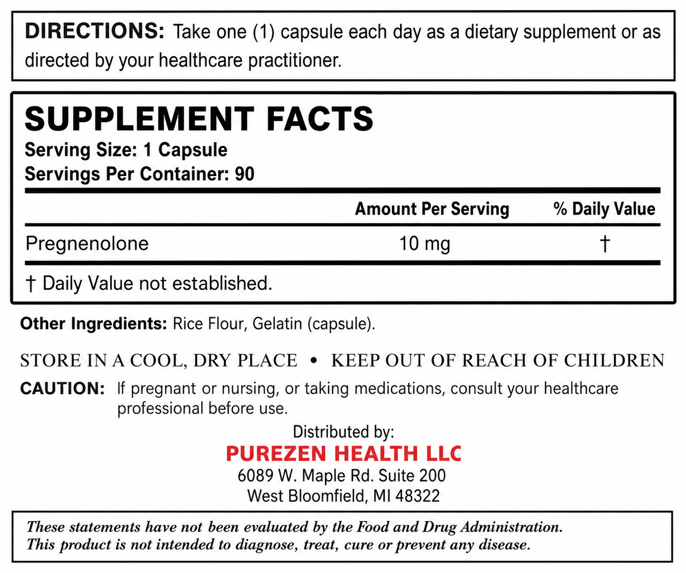 Pregnenolone 10mg- 90 Capsules