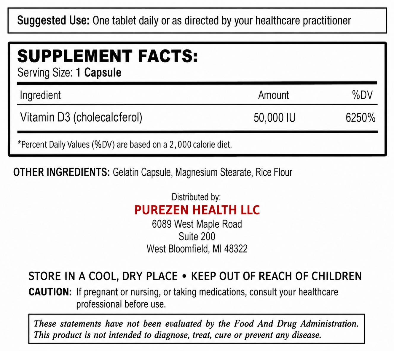 Zen D3 (50,000IU)- 100 Capsules